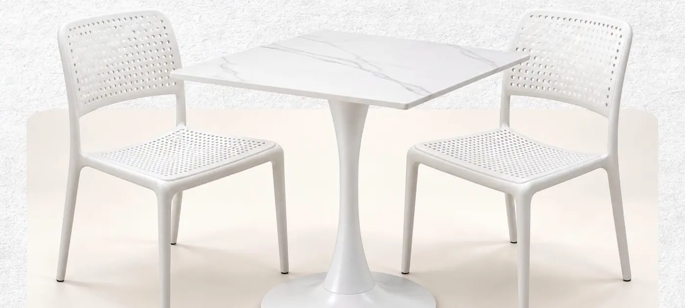 Aubmax cafe set: a square white table and two chairs